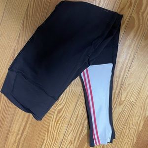 Splits59 Black Leggings with Light Blue & Red Stripe Panels